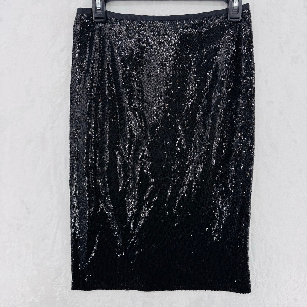 Black Sequined Pencil Skirt Midi Length BB Dakota Formal Party Vegas Size 8